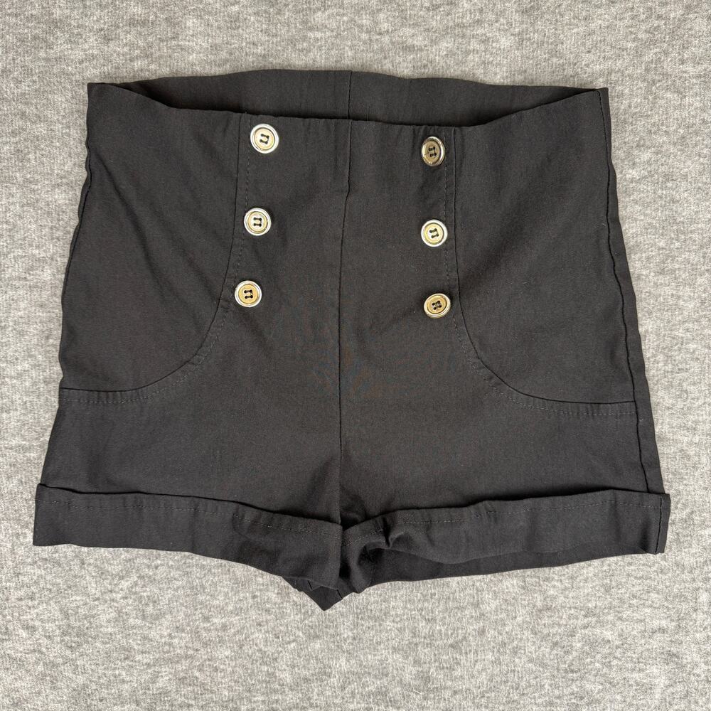 Wet Seal Nautical Shorts Hot Pants Women's Medium Black Button Front Emo Alt